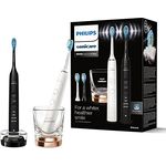 Philips Sonicare DiamondClean 9000 Elektrische Zahnbürste Doppelpack - 2 Schallzahnbürsten, 1 Ladeglas, 4 Premium Bürstenköpfe, neue Generation, schwarz & rosé-gold, 2 Handstücke (Modell HX9914/61)