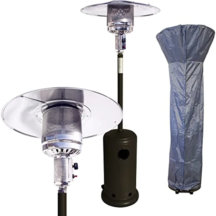 Nativ Heizpilz Classico schwarz für Terrasse und Garten, 14KW Heizstrahler mit Druckminderer für Gasflasche, Gasheizstrahler mit stufenloser Regulierung, Räder, Umkippsicherung, Gasheizstrahler