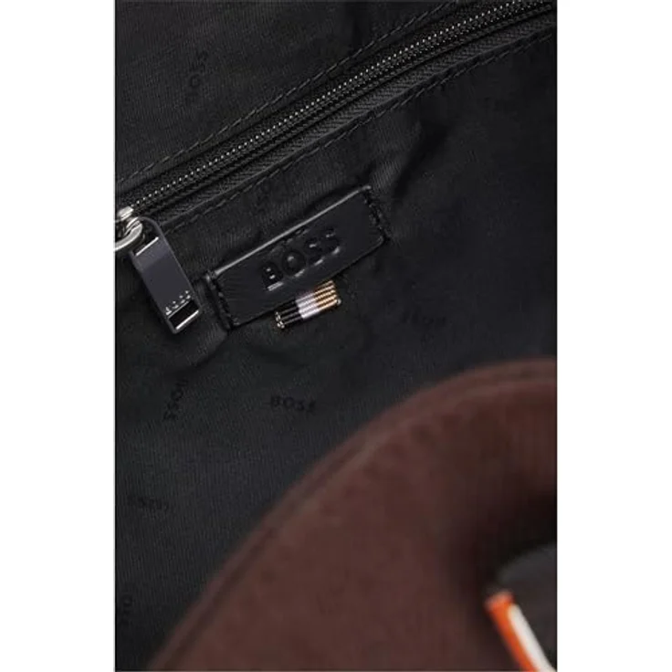 BOSS Dakkar Drawstring Canvas-Beuteltasche, Dunkelbraun mit Leder-Optik, 28x23x47 cm, Innentasche mit Reißverschluss – Bild 3