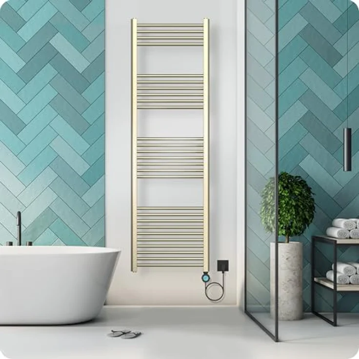 Belvit Elektrischer Badheizkörper 1600x500 mm, Gold Gebürstet, 700 W mit WiFi Thermostat und Smart Heizmodi – Bild 3