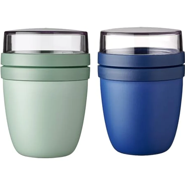 Mepal Lunchpot Ellipse Mixed Nordic Sage + Vivid Blue Müslibecher to go mit Unterteilung für Joghurt & Müsli 500 ml + 200 ml Geeignet für Gefrierschrank, Mikrowelle & Spülmaschine – Bild 1