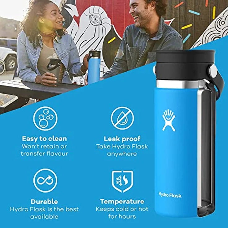 HYDRO FLASK - Reise-Thermosflasche 473ml (16 oz) - Vakuumisolierter Edelstahl-Kaffeebecher Thermo - Flex Sip Lid Auslaufsicher - Coffee Travel Mug für Unterwegs - Edelstahl - Weite Öffnung - Indigo – Bild 2