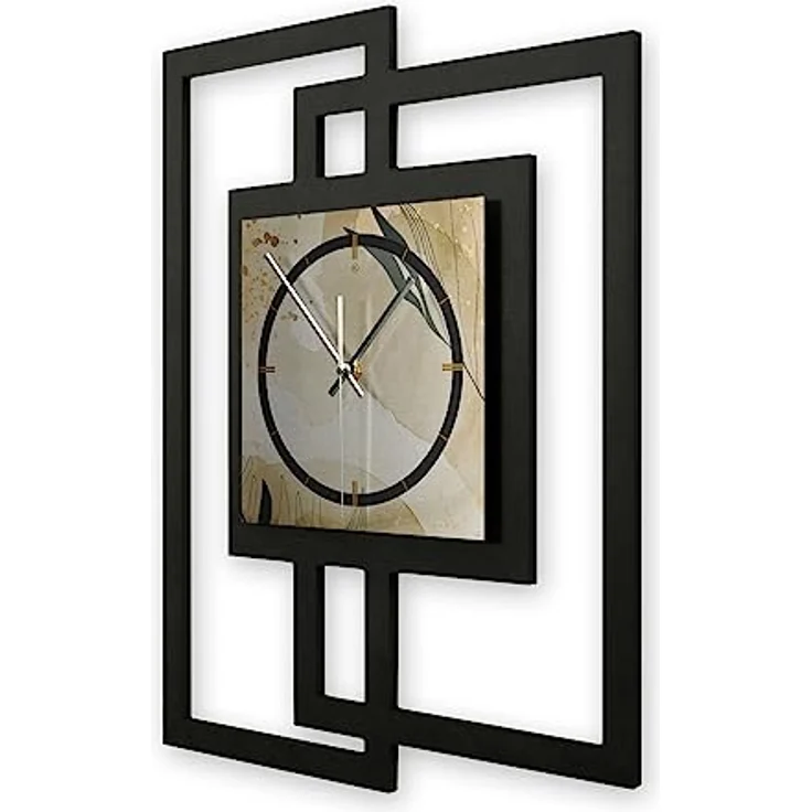 Kreative Feder Designer-WANDUHR „Elegant Leaves“ in modernem Metallic-Look ohne Tickgeräusche (Funk/Quarz) (Funkuhrwerk) in silber-schwarz – Bild 2