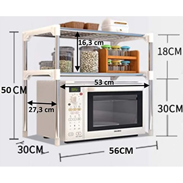 Bayli Mikrowellenregal mit 2 Ebenen | Halter für Mikrowelle | Küchenregal [56 x 30 x 50 cm] | Mini Backofen Halterung | Standregal, grau – Bild 4