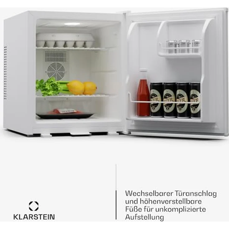 Klarstein Kühlschrank - mit Glastüre, 44L Mini-Kühlschrank für Getränke & Snacks, Kühlschrank Klein & Leise, Verstellbare Ablagen, Schloss, wechselbarer Türanschlag, höhenverstellbare Füße, LED-Innenbeleuchtung – Bild 4