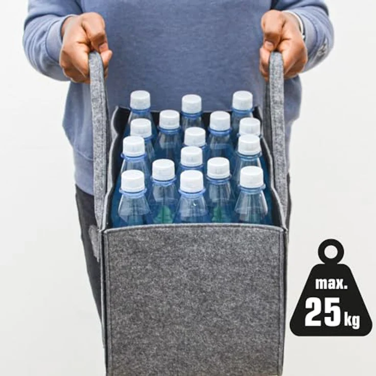 DuneDesign XXL Filztasche für Einkauf und Kaminholz, bis 25kg belastbar, 50x25x25 cm, grau und schwarz, mit stabilen Griffen und Schlüsselband – Bild 3