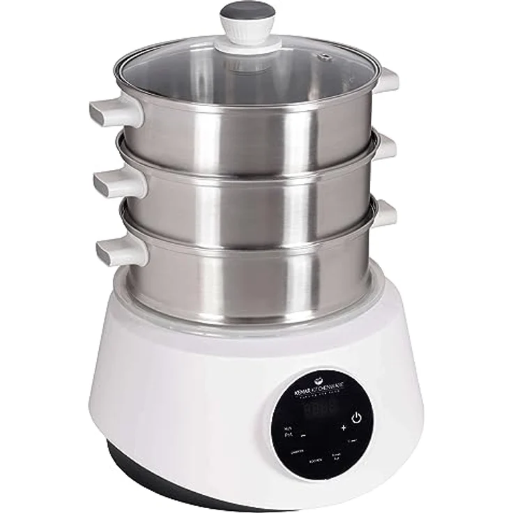 KeMar Kitchenware KFS-3000 Dampfgarer, Hot Pot, Fondue mit Touch Display, 3 Dampfkörbe aus Edelstahl, 4 Programme, Timer, Steamer – Bild 1