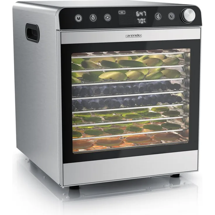 Arendo Dörrautomat Edelstahl, Dehydrator mit 800W, 10 Etagen, Temperaturregelung 30-85°C, Timer 0,5-24 Std., für Obst, Fisch, Fleisch