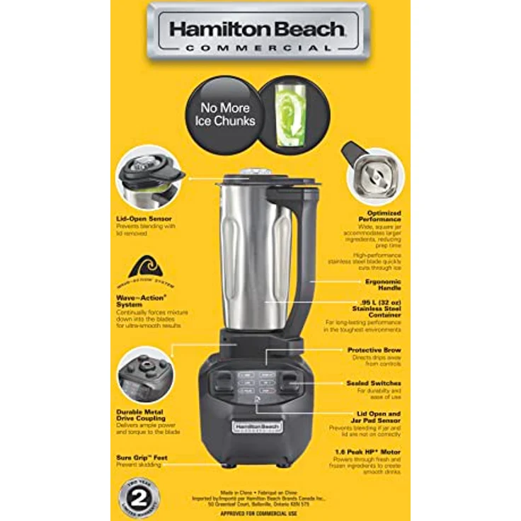 Hamilton Beach Commercial® – Rio® 1,6 PS Getränkemixer mit 0,95 L Edelstahlbehälter, 2 Geschwindigkeiten und Wave~Action-System® – Bild 8