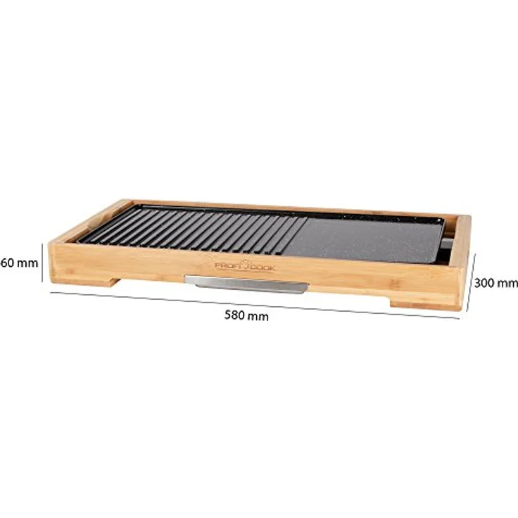 ProfiCook PC-TYG 1143 Teppanyaki-Grill, kratzfeste Keramikbeschichtung, große Grillfläche, stufenlos regelbarer Thermostat, herausnehmbarer Edelstahl-Fettauffangbehälter, Holz - Schwarz – Bild 4