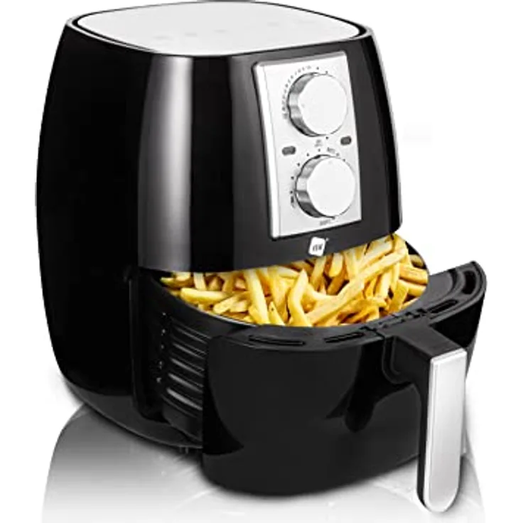 NK Mechanische Heißluftfritteuse 4,5L - Heißluftfritteuse XL, einfach zu bedienen, 6 Programme, 1500W, einstellbare Temperatur bis zu 200ºC (Digitales Rezeptbuch ESP/EN) - spülmaschinenfest