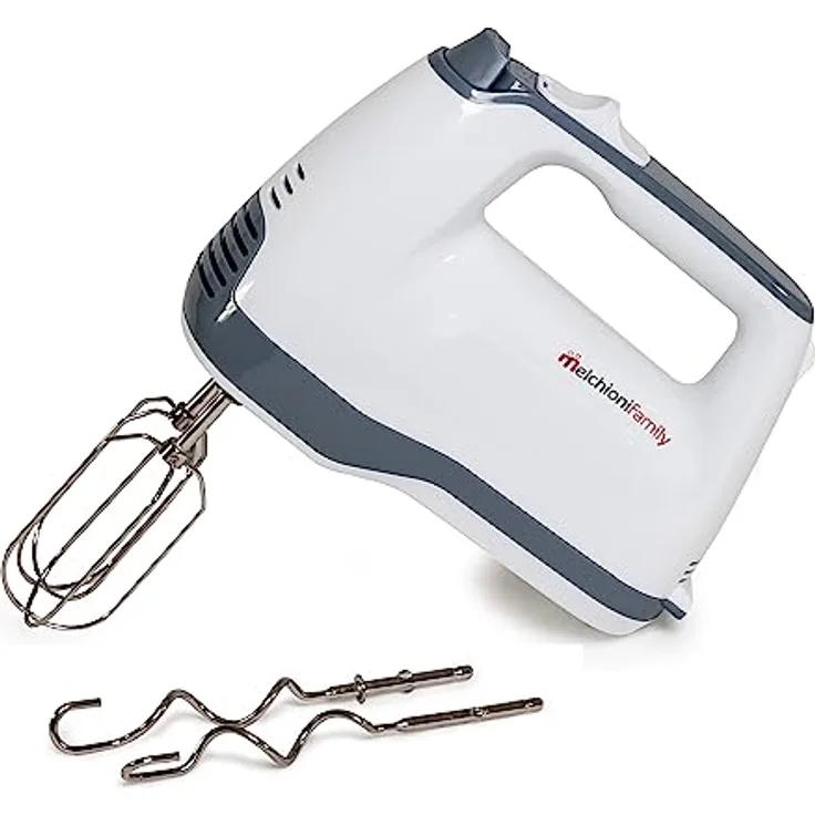 Sbattitore elettrico Melchioni Montero New, 5 velocita', Fruste per Montare le uova, Impastare e Mescolare creme e dolci, 2 Fruste 2 Ganci impastatori inclusi, 250W