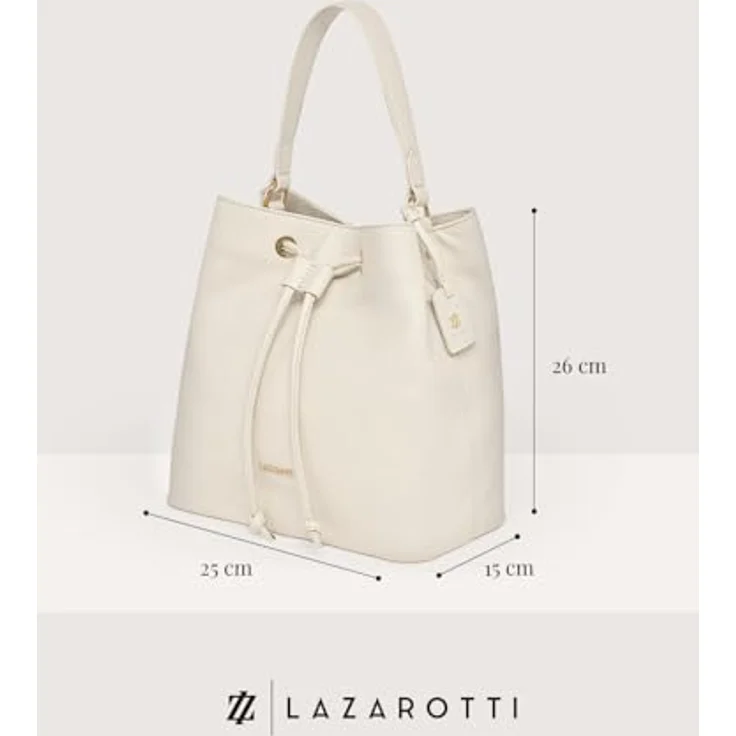Lazarotti Bologna Leather Beuteltasche, Ledertasche 25 cm mit verstellbarem Umhängeriemen, beige – Bild 3