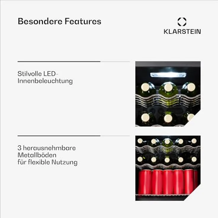 Klarstein Coachella 60, Getränkekühlschrank mit WLAN, 60 L, Glastür, LED-Innenbeleuchtung, 3-18 °C, 7 Lichtfarben, 3 Metallablagen, Energieeffizienz E, Weiß – Bild 5