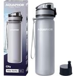 AQUAPHOR City Filterflasche 500ml Grau I Flasche mit Wasserfilter für unterwegs I Filter mit Aktivkohle I Filtert Chlor I Aus Tritan & BPA-frei I Für besseren Geschmack & Geruch des Wassers