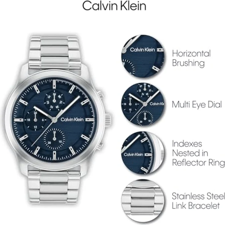 Calvin Klein Multi Zifferblatt Quarz Uhr für Herren Kollektion Ambition mit Silbernes Edelstahlarmband - 25200208, Gebürstetes blaues Zifferblatt – Bild 5