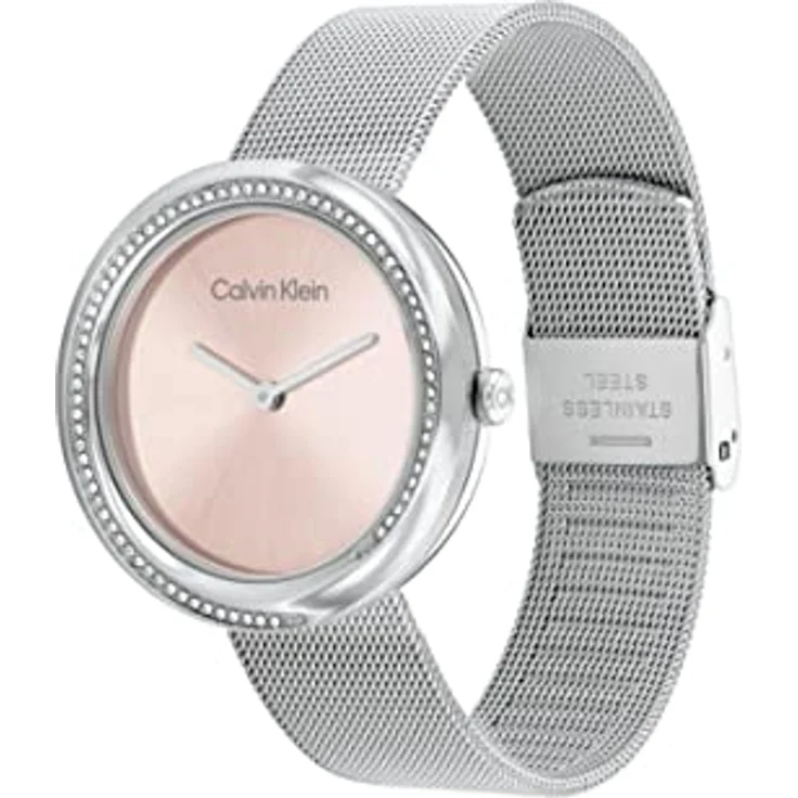 Calvin Klein Analog Quarzuhr für Damen mit Silbernes Edelstahl-Mesh-Gliederarmband - 25200149, zartrosafarbenes Zifferblatt – Bild 2