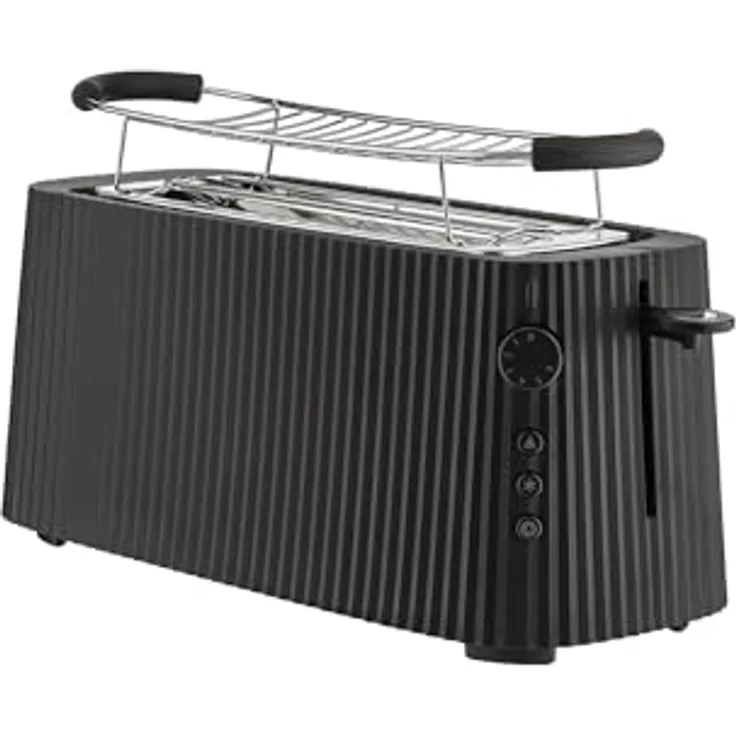 Alessi Plissé MDL15 B - Langer Doppelfach-Toaster, aus Thermoplastischem Harz, Brötchenaufsatz aus Edelstahl 18/10 und Thermoplastischem Harz, Europäischer Stecker 1700 W, Schwarz