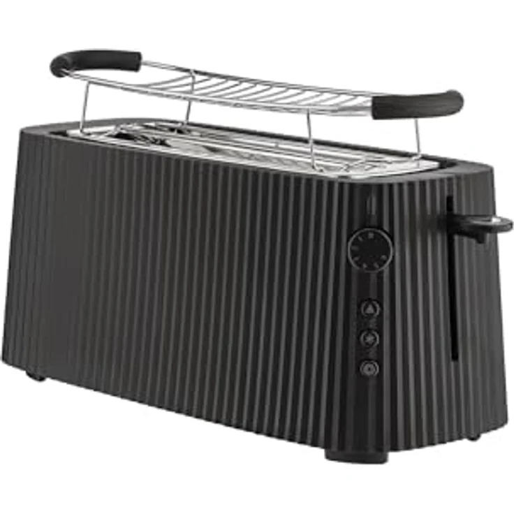 Alessi Plissé MDL15 B - Langer Doppelfach-Toaster, aus Thermoplastischem Harz, Brötchenaufsatz aus Edelstahl 18/10 und Thermoplastischem Harz, Europäischer Stecker 1700 W, Schwarz – Bild 1