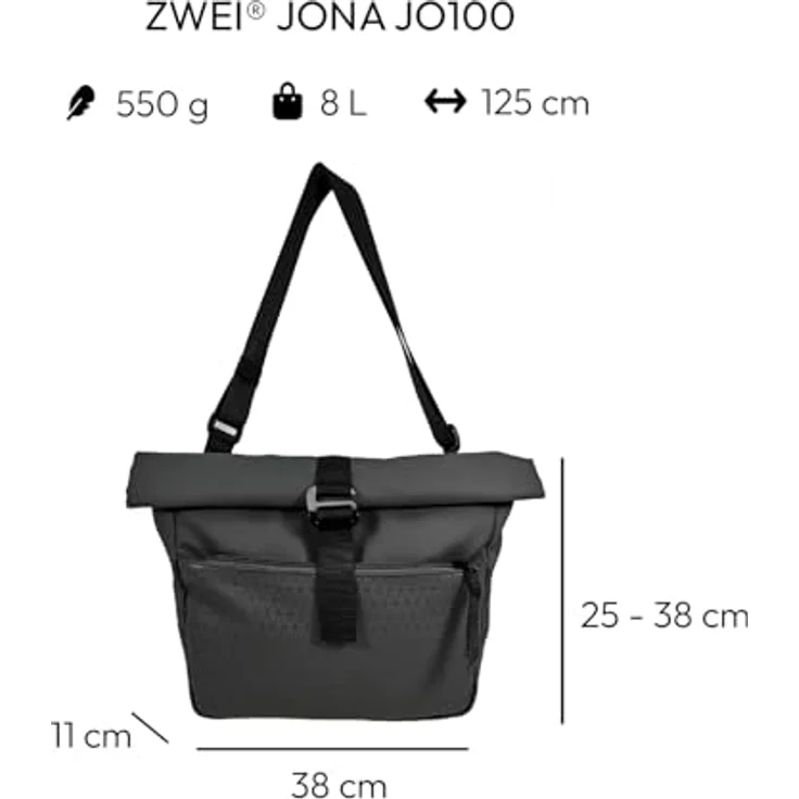 Zwei Jona Umhängetasche 38 cm, schwarz, 100% Polyester, 38 x 11 x 25 cm – Bild 2
