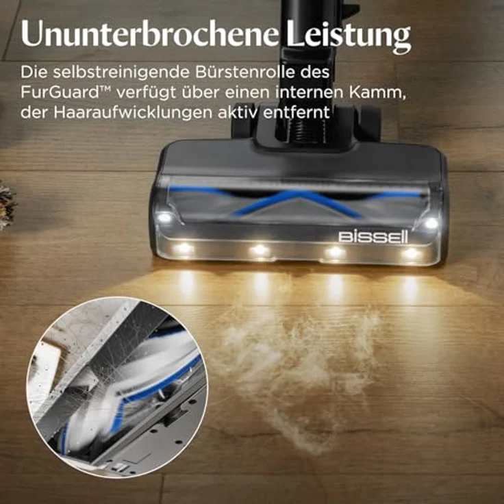 Bissell PowerClean FurGuard 4091N, Akku Staubsauger mit 280W Motor, Selbstreinigender Bürstenrolle, FurFinder-Licht, HEPA-Filter, 50min Laufzeit, 2500 mAh Akku – Bild 4