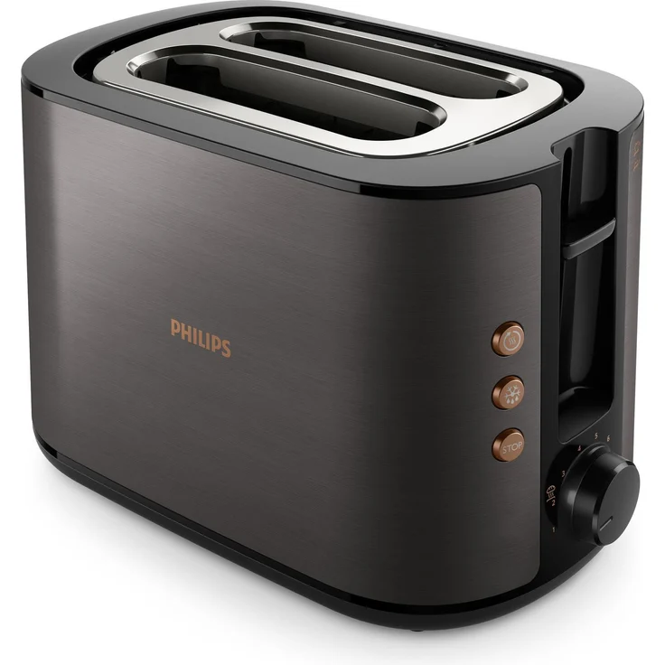 Philips HD2650/30, Toaster mit 950 Watt, Edelstahlgehäuse, Auftaufunktion und Brötchenaufsatz, Grau