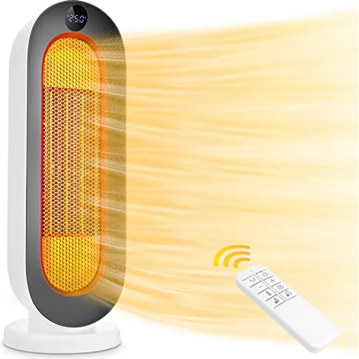 Heizlüfter, Keramik Heizlüfter, 2000W 3 Modi Thermostat Heizlüfter, 12-Stunden-Timer, Kippschutz, 100° Oszillations-Raumheizgerät für Heim & Büro Weiß kleiner Bildschirm