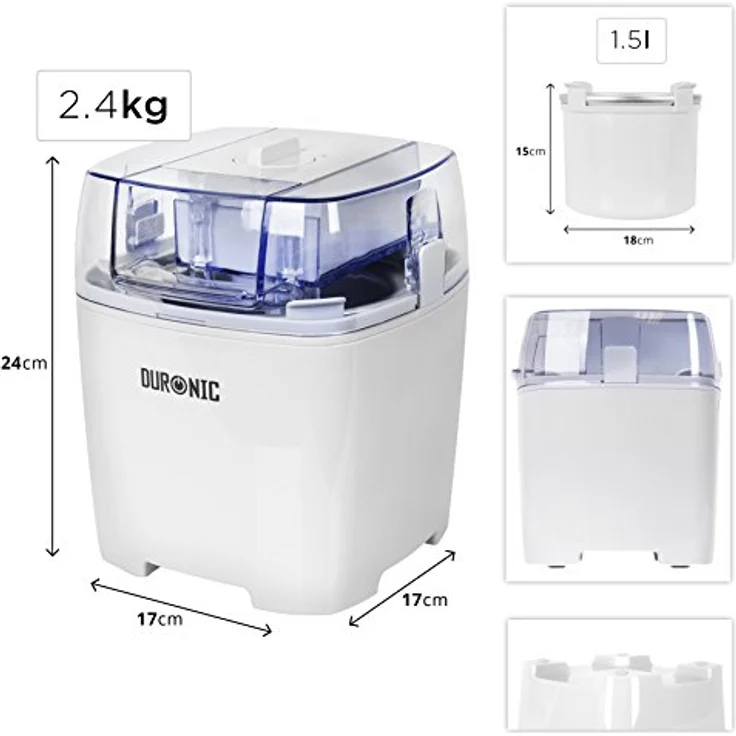 Duronic IM540 Eismaschine für Eiscreme, Sorbet, Frozen Joghurt, Gefrierbehälter 1,5L, weiß – Bild 3