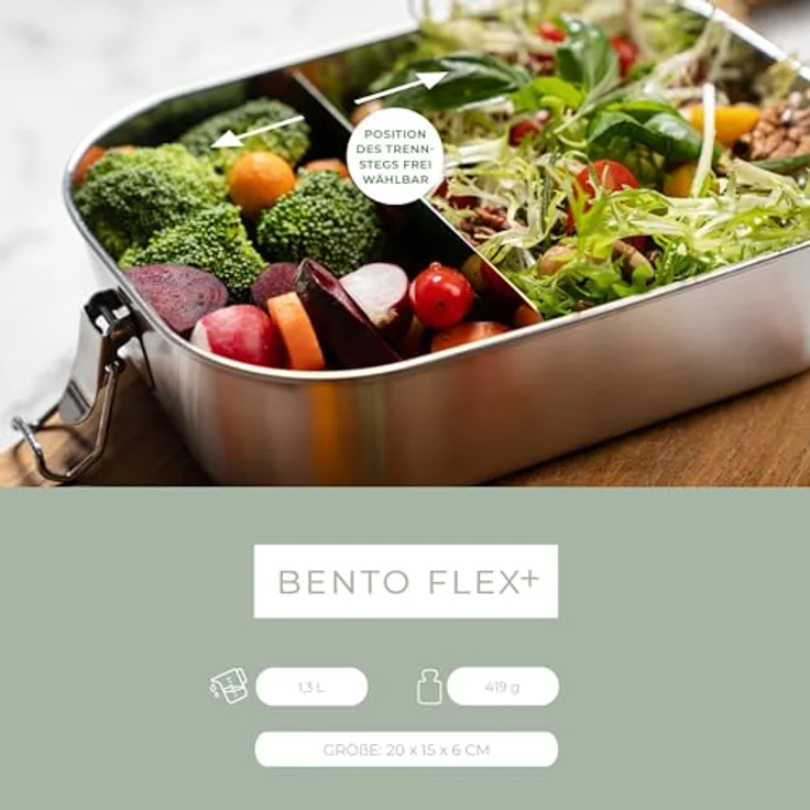 ECObrotbox Lunchbox Bento Flex Edelstahl 1300 ml Silber – Bild 3