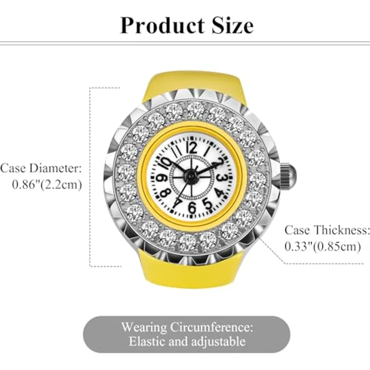 JewelryWe Ringuhr Fingeruhr Damen, Elastisch, Gelbgold Legierung, Glitzer Strass, Analog Quarz, 10m wasserdicht – Bild 4