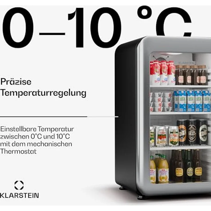Klarstein Audrey Evo Getränkekühlschrank, 115 Liter, Energieeffizienzklasse C, leise mit 42 dB, doppelt verglaste Glastür mit LED-Beleuchtung, 71.8 cm hoch, 38.4 cm breit – Bild 4