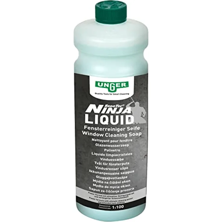 Unger Putzeimer Ninja Liquid 1 l Fensterreinigungs-Seife, flüssig mit Power Formel für streifenfreie Ergebnisse