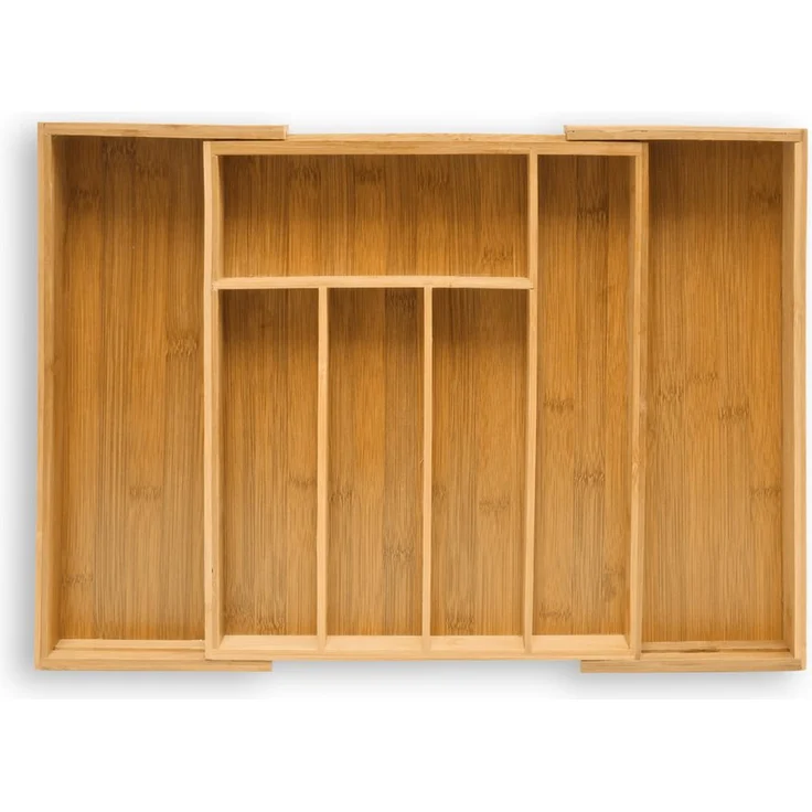 relaxdays Besteckkasten Besteckkasten Bambus 48cm ausziehbar, variabler Besteckeinsatz mit 5 bis 7 Fächern, robustes Material in Naturfarbe