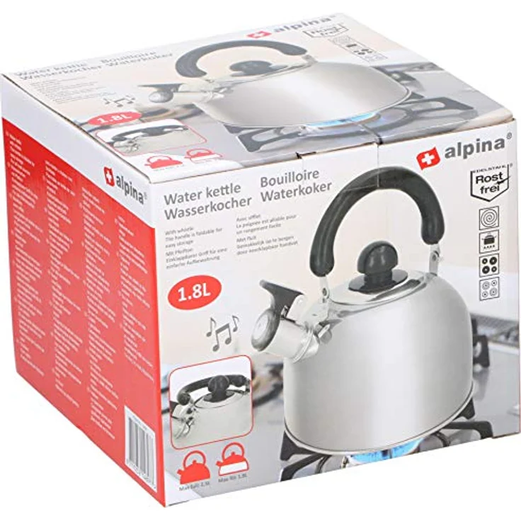 Alpina Wasserkocher, 1,8 Liter, Edelstahl, 16,5 x 19 cm, silber, schwarz – Bild 4