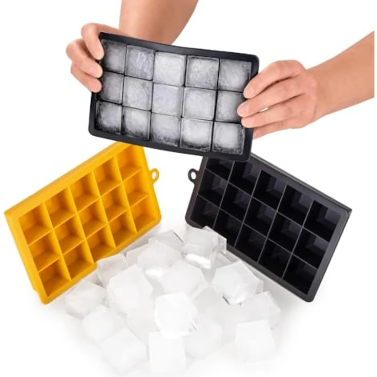 Blumtal Eiswürfelformen Silikon 2x15er - BPA-freie Eiswürfelform für 3,3 cm Eiswürfel - 2 x große Eiswürfelbehälter in Black Blue und Spicy Mustard – Bild 3