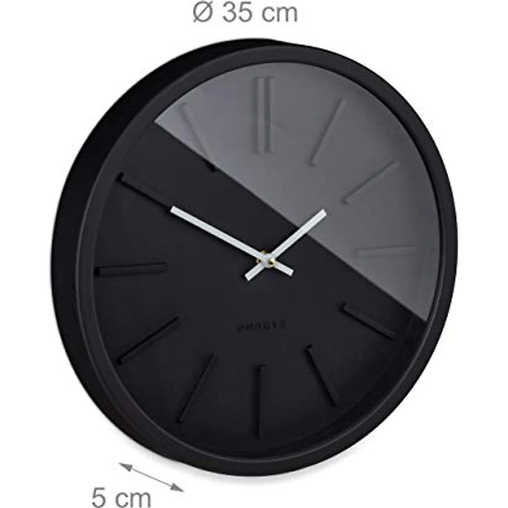 Relaxdays Wanduhr, ohne Sekundenzeiger, modern, analog, Uhr für Küche, Wohnzimmer, Arbeitszimmer, rund, Ø 35 cm, schwarz – Bild 4
