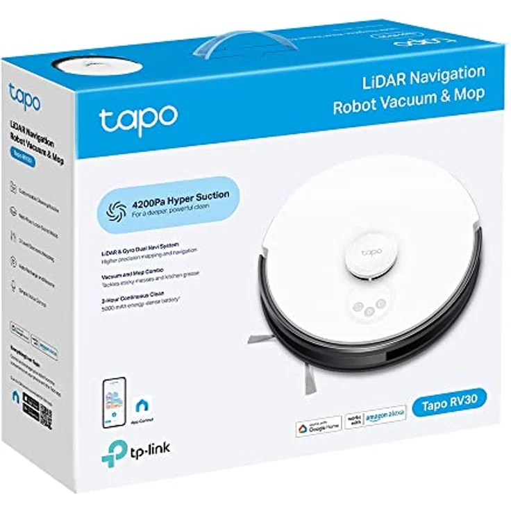 Tapo TP-Link RV30 Saug-& Wischroboter, LiDAR-Navigationsroboter Staubsauger & Mop, 4200Pa Saugkraft, 3h Dauerreinigung, 300 ml wassertank, Flexibler Reinigungsplan, Deutsche Stimme unterstützen – Bild 3