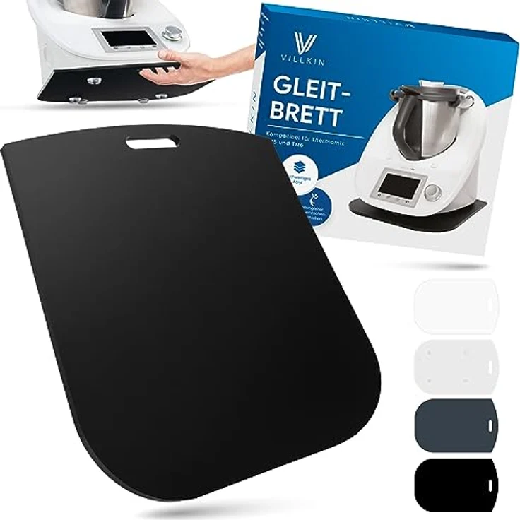 Villkin Gleitbrett für Thermomix TM5 und TM6, Acrylglas mit Teflongleitern und Gummi-Stoppern, schwarz – Bild 1