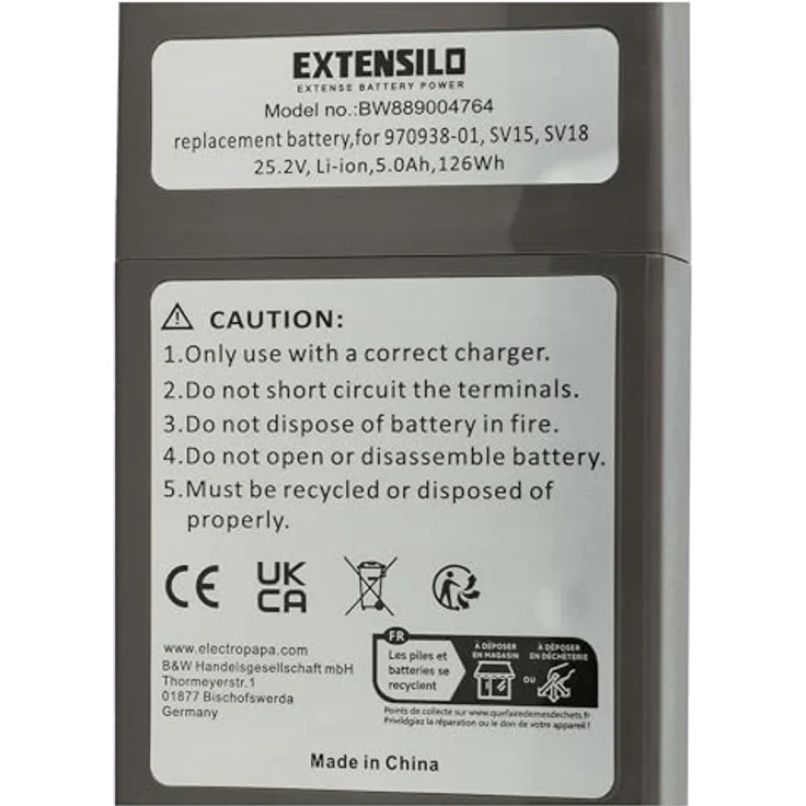 Extensilo Akku für Dyson SV17, V15 Detect, SV18, V11, V11 2020 Outsize, Li-Ion 5000 mAh (25,2 V), anthrazit-grau, leistungsstarker Austausch-Akku für Staubsauger – Bild 5