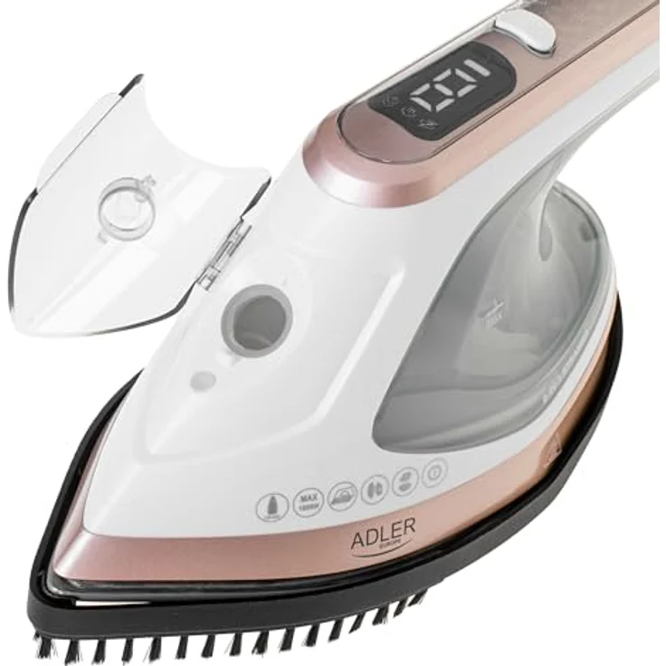 Adler Dampfbügeleisen AD 5044, 2 in 1 Kleidungsdampfer und Bügeleisen, Keramiksohle, weiß, gold – Bild 4