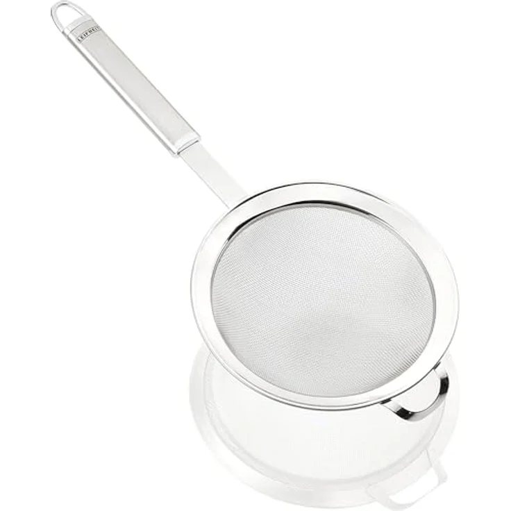 Leifheit Küchensieb Ø 16 cm Sterling-Serie, feinmaschiges Nudelsieb aus hochwertigem Edelstahl, Sieb mit praktischer Aufhängeöse und ovalem Handgriff, Haushaltssieb, silber – Bild 2