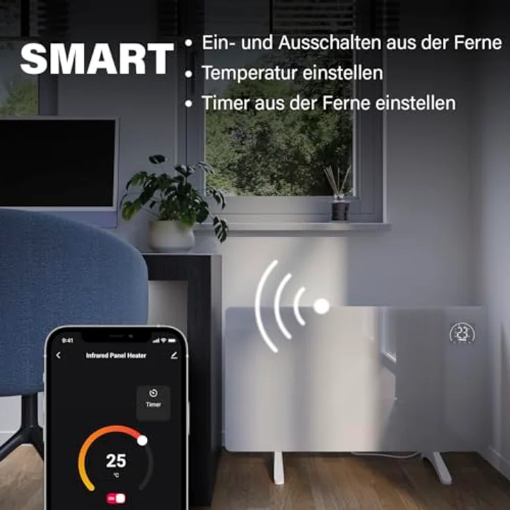 Princess Infrarot-Heizung Connected - Flacher Wandheizkörper - 480 W - Einstellbarer Thermostat bis 50 °C - 24-Stunden-Timer - Wochenprogrammierung - Weiß – Bild 5