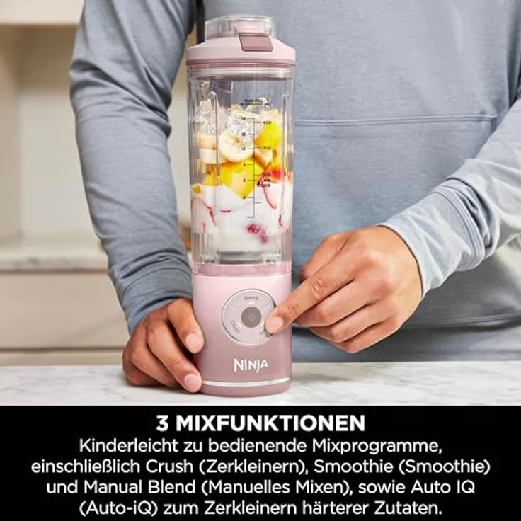 Ninja Frullatore Portatile Blast Max, Tragbarer Standmixer mit 570 ml Mixbecher, Pink, Wiederaufladbares Akkusystem, Auslaufsicheres Design – Bild 4