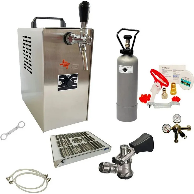 ich-zapfe Bierzapfanlage JET 30 Komplett Set, Durchlaufkühler 1-leitig, Trockenkühler bis 35 Liter/h, Reinigungsset für Zapfanlage und Keg