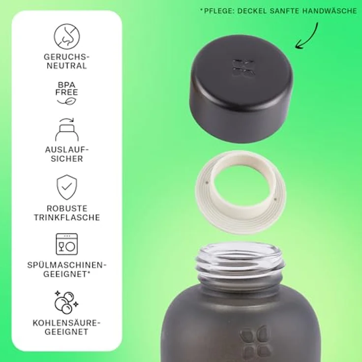 Waterdrop Starterset Glas Trinkflasche 600ml Black Frosted, inkl. 3er-Packs mit 6 fruchtigen Sorten – Bild 3