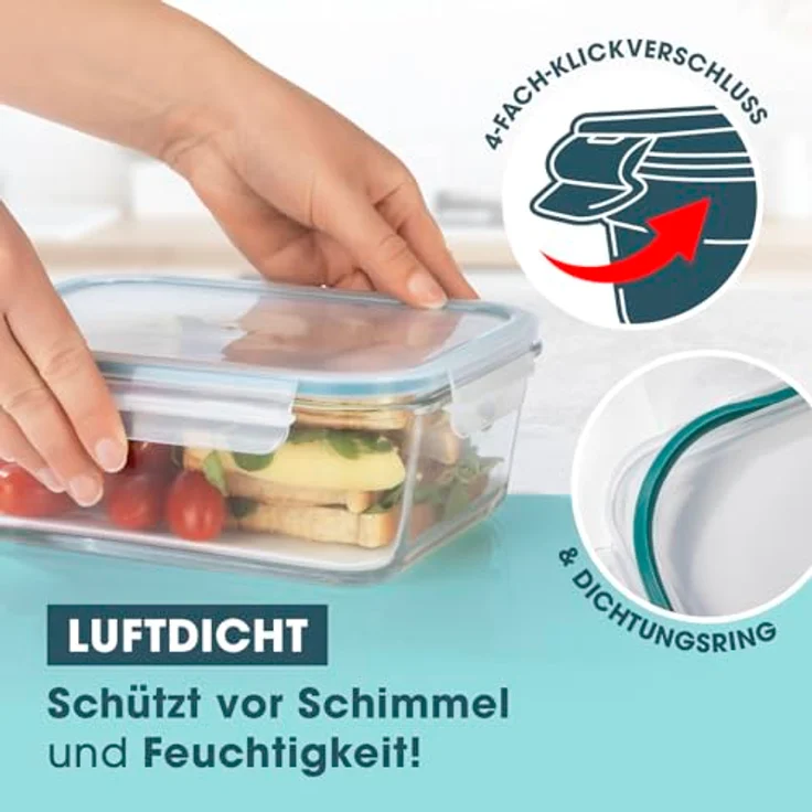GOURMETmaxx Glas-Frischhaltedosen Klick-it, 1600 ml, luft- und wasserdicht, backofen- und mikrowellenfest, spülmaschinengeeignet – Bild 5
