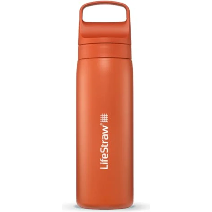 LifeStraw Go 2.0, Wasserfilter Trinkflasche aus Edelstahl isoliert, 500 ml, orange – Bild 1