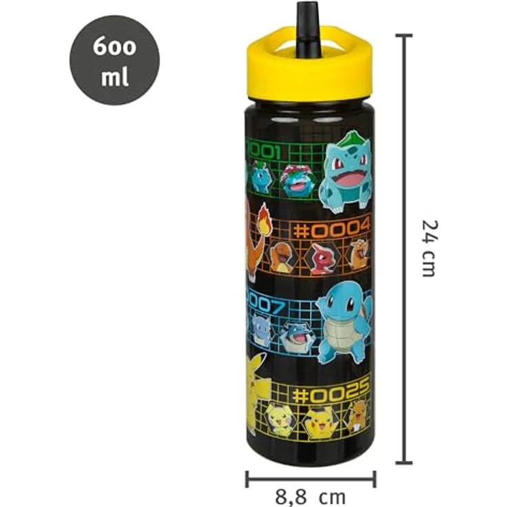POKEMON JUEGO DE CARTAS Trinkflasche 600 ml, mehrfarbig, praktische Wasserflasche für Schule und Freizeit – Bild 3