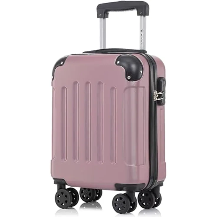 YONSLY Kabinenkoffer S mit abnehmbaren Rädern, Rose Rot, Trolley Reisekoffer mit 4 Rollen 360°, Hartschale, Zahlenschloss, Gummigriff