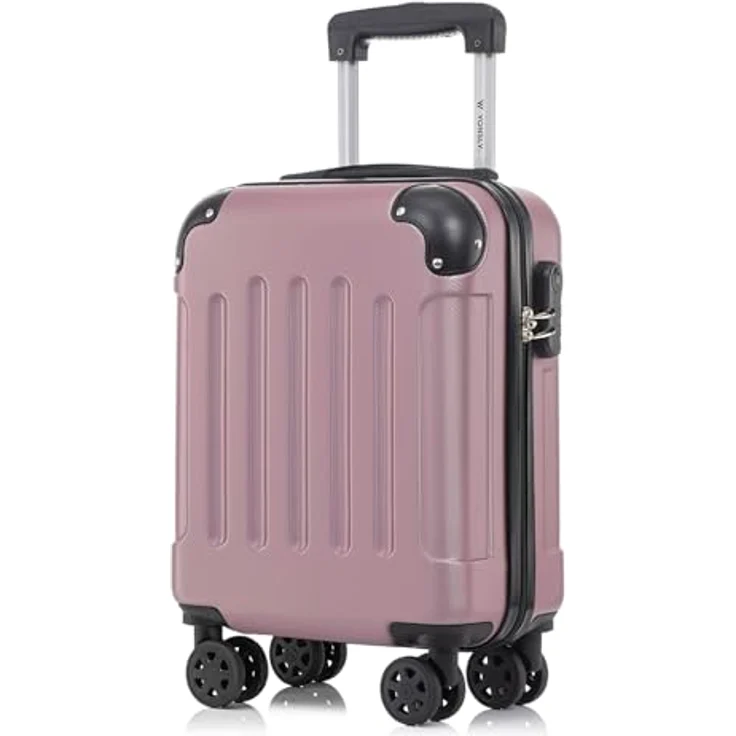 YONSLY Kabinenkoffer S mit abnehmbaren Rädern, Rose Rot, Trolley Reisekoffer mit 4 Rollen 360°, Hartschale, Zahlenschloss, Gummigriff – Bild 1